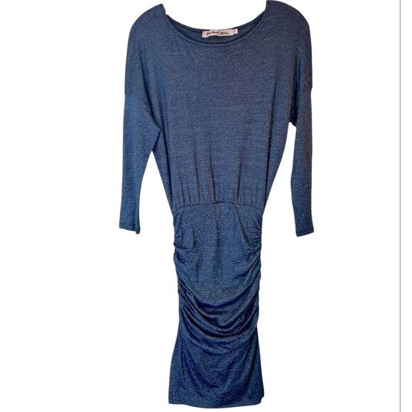 MICHAEL STARS WOMANS DRESS SMALL BLUE 0472 ruched tulip blouson Jordan mini - Picture 2 of 14